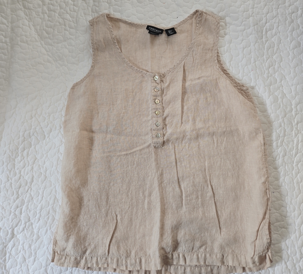 Ann Taylor Linen Blend Sleeveless Tank Top - Beige